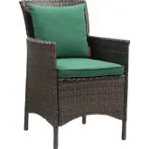 Conduit Outdoor Dining Arm Chair in Wicker Rattan & Green Fabric