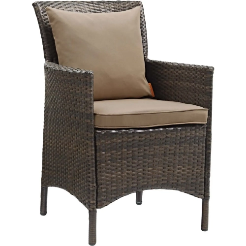 Conduit Outdoor Dining Arm Chair in Wicker Rattan & Mocha Fabric