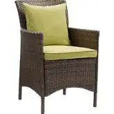 Conduit Outdoor Dining Arm Chair in Wicker Rattan & Peridot Fabric