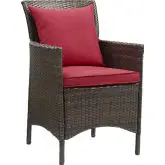 Conduit Outdoor Dining Arm Chair in Wicker Rattan & Red Fabric