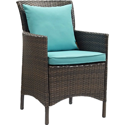 Conduit Outdoor Dining Arm Chair in Wicker Rattan & Turquoise Fabric