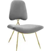 Ponder Lounge Chair in Gray Velvet on Gold Legs