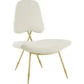 Ponder Lounge Chair in Ivory Velvet on Gold Legs