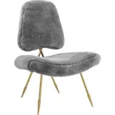 Ponder Lounge Chair in Gray Sheepskin on Gold Legs