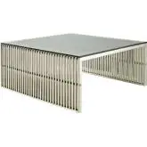 Gridiron Coffee Table in Stainless Steel with Tempered Glass Top