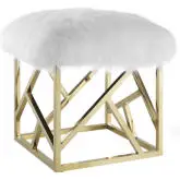 Intersperse Ottoman in White Sheepskin on Gold Stainless Steel