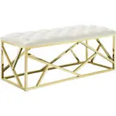 Intersperse Bench in Tufted Ivory Velvet on Gold Stainless Steel