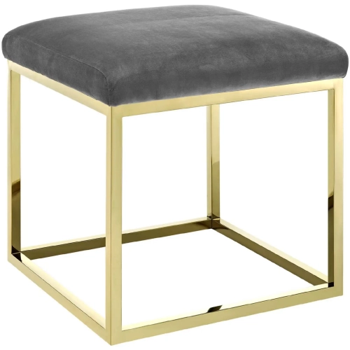 Anticipate Ottoman in Gray Velvet on Gold Stainless