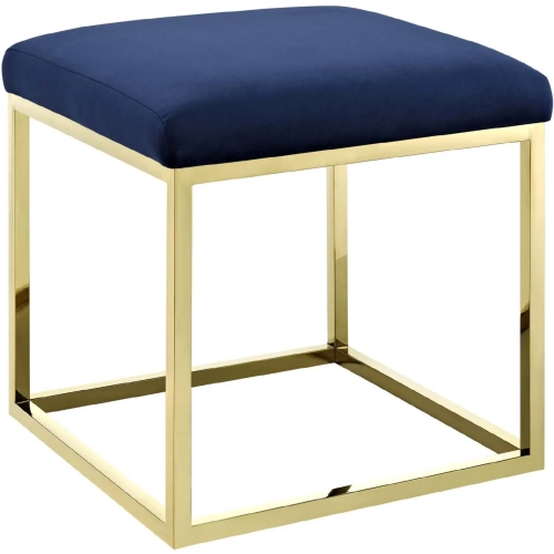 Anticipate Ottoman in Navy Velvet on Gold Stainless