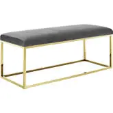 Anticipate Fabric Bench in Gray Velvet on Gold Stainless