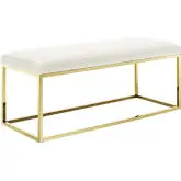 Anticipate Fabric Bench in Ivory Velvet on Gold Stainless