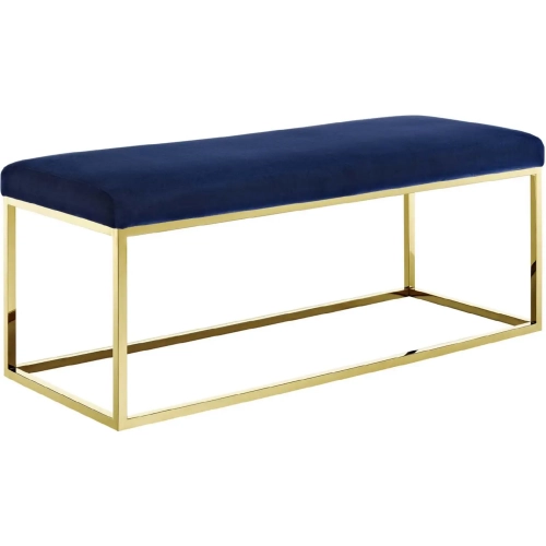 Anticipate Fabric Bench in Navy Velvet on Gold Stainless