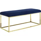 Anticipate Fabric Bench in Navy Velvet on Gold Stainless