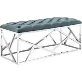 Intersperse Bench in Tufted Sea Blue Velvet on Silver Stainless Steel