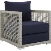 Aura Outdoor Poly Rattan Arm Chair in Gray & Navy