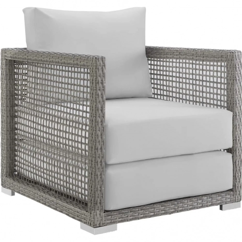 Aura Outdoor Poly Rattan Arm Chair in Gray & White