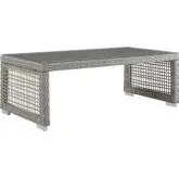 Aura Outdoor Coffee Table in Gray Poly Rattan & Tempered Glass