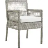 Aura Outdoor Gray Wicker Rattan Dining Armchair w/ White Fabric