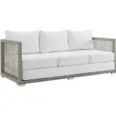 Aura Outdoor Gray Wicker Rattan Sofa w/ White Fabric