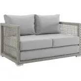 Aura Outdoor Gray Wicker Rattan Loveseat w/ Gray Fabric