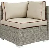 Repose Outdoor Corner Sectional Unit in Poly Rattan & Beige Fabric