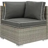 Repose Outdoor Corner Sectional Unit in Poly Rattan & Charcoal Fabric