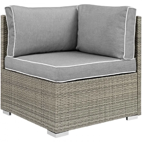 Repose Outdoor Corner Sectional Unit in Poly Rattan & Gray Fabric