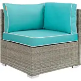 Repose Outdoor Corner Sectional Unit in Poly Rattan & Turquoise Fabric