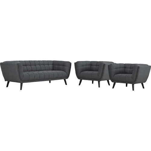 Bestow 3 Piece Sofa & Arm Chair Set in Gray Fabric