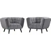 Bestow Arm Chair in Gray Velvet & Black Finish Legs (Set of 2)