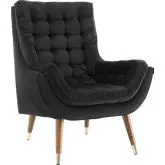 Suggest Lounge Chair in Button Tufted in Black Velvet