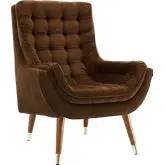 Suggest Lounge Chair in Button Tufted in Brown Velvet