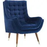 Suggest Lounge Chair in Button Tufted in Navy Blue Velvet