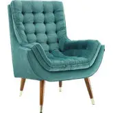 Suggest Lounge Chair in Button Tufted in Teal Velvet