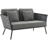 Stance Outdoor Loveseat in Gray Metal & Charcoal Gray Fabric