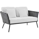 Stance Outdoor Loveseat in Gray Metal & White Gray Fabric