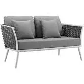 Stance Outdoor Loveseat in White Metal & Gray Fabric