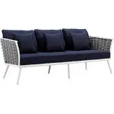 Stance Outdoor Sofa in White Metal & Navy Blue Fabric