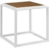 Stance Outdoor Side Table in White Metal & Natural Fabric