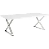 Sector 86.5" Dining Table in High Gloss White & Polished Silver