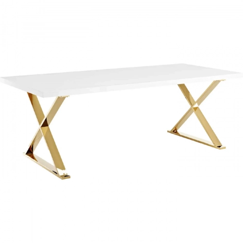 Sector 86.5" Dining Table in High Gloss White & Polished Gold