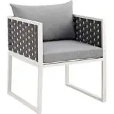 Stance Outdoor Dining Arm Chair in White Aluminum & Grey Fabric