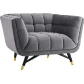 Adept Arm Chair in Tufted Grey Velvet