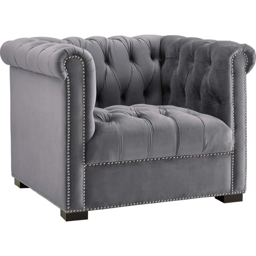 Heritage Arm Chair in Tufted Grey Velvet