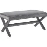 Rivet Bench in Grey Velvet w/ Nailhead Trim