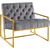 Bequest Accent Chair in Tufted Grey Velvet & Gold Stainless