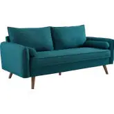 Revive Sofa in Teal Fabric on Wood Legs