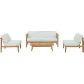 Bayport 4 Piece Outdoor Loveseat Set in Teak & White Fabric