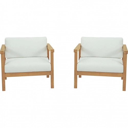 Bayport 2 Piece Outdoor Arm Chair Set in Teak & White Fabric