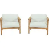 Bayport 2 Piece Outdoor Arm Chair Set in Teak & White Fabric